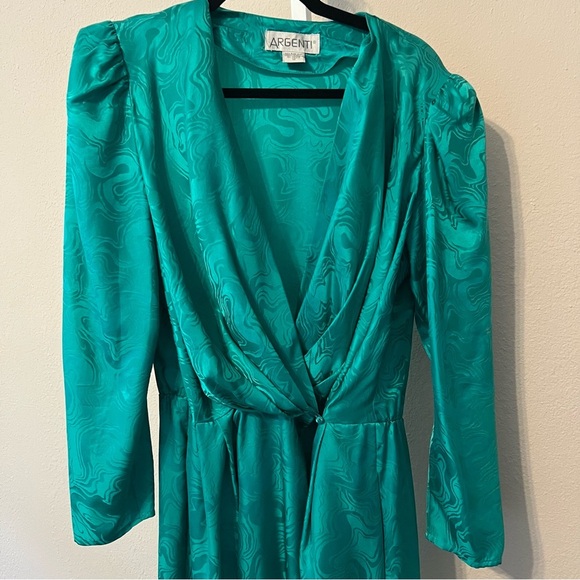 Vintage Teal Long Sleeve Dress - Picture 2 of 5